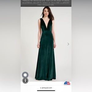Jenny Yoo Logan velvet dress in Forrest Green